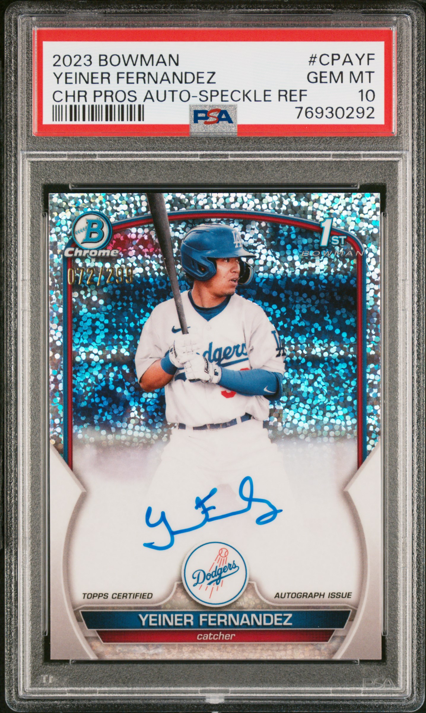 2023 Bowman Chrome Prospect Autographs #CPAYF Yeiner Fernandez – PSA GEM MT 10