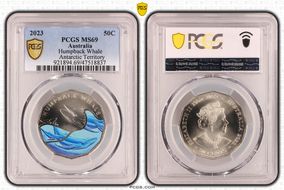 2023 50C Humpback Whale Colorized Antarctic Territory MS69