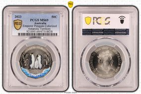 2023 50C Emperor Penguin Colorized Antarctic Territory MS69