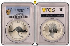 1993-C $1 Kangaroo Ag Reeded Edge MS70