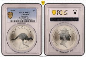 1993-C $1 Kangaroo Ag Reeded Edge MS70