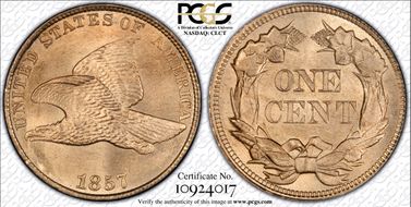 1857 1C Flying Eagle MS66