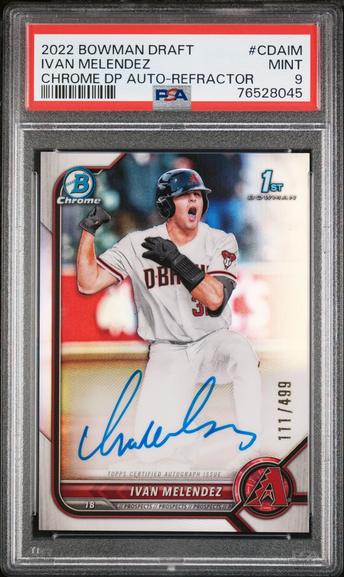 2022 Bowman Draft Chrome Draft Pick Autographs Ivan Melendez #Cdaim (Chrome Dp Auto-Refractor) Mint 9 front