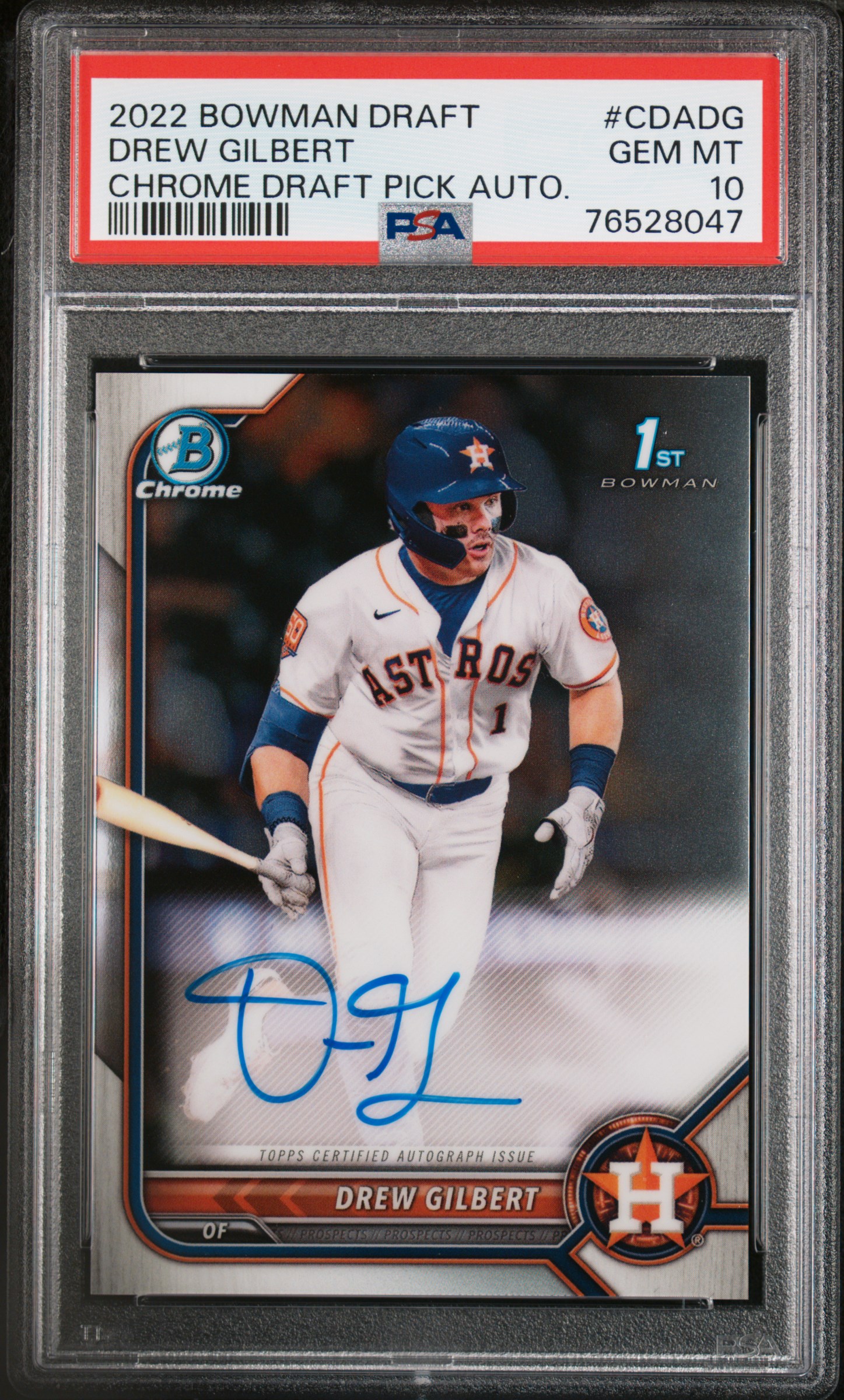 2022 Bowman Draft Chrome Draft Pick Autographs Drew Gilbert #Cdadg (Chrome Draft Pick Auto.) Gem Mt 10 front