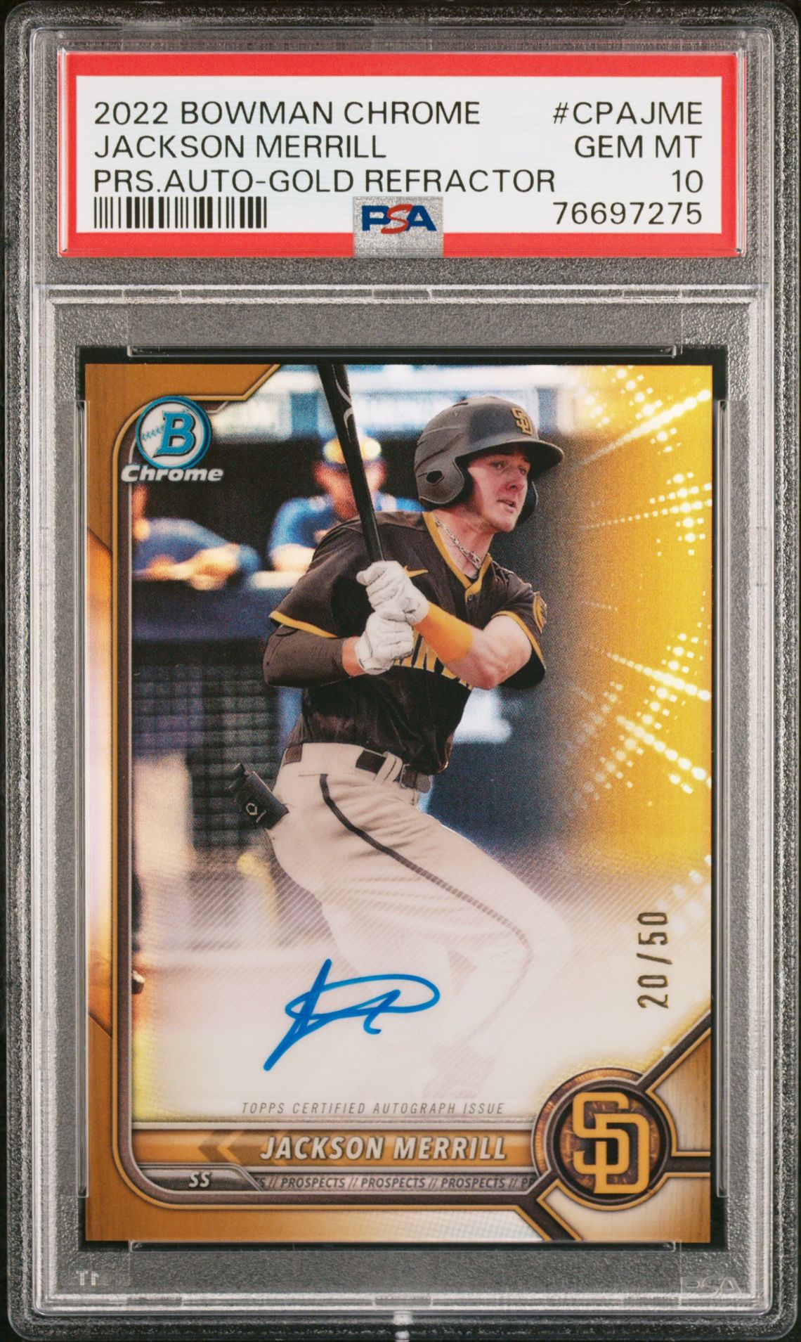 2022 Bowman BOWMAN CHROME PROSPECT AUTOGRAPHS PRS.AUTO-GOLD REFRACTOR #CPAJME Jackson Merrill front
