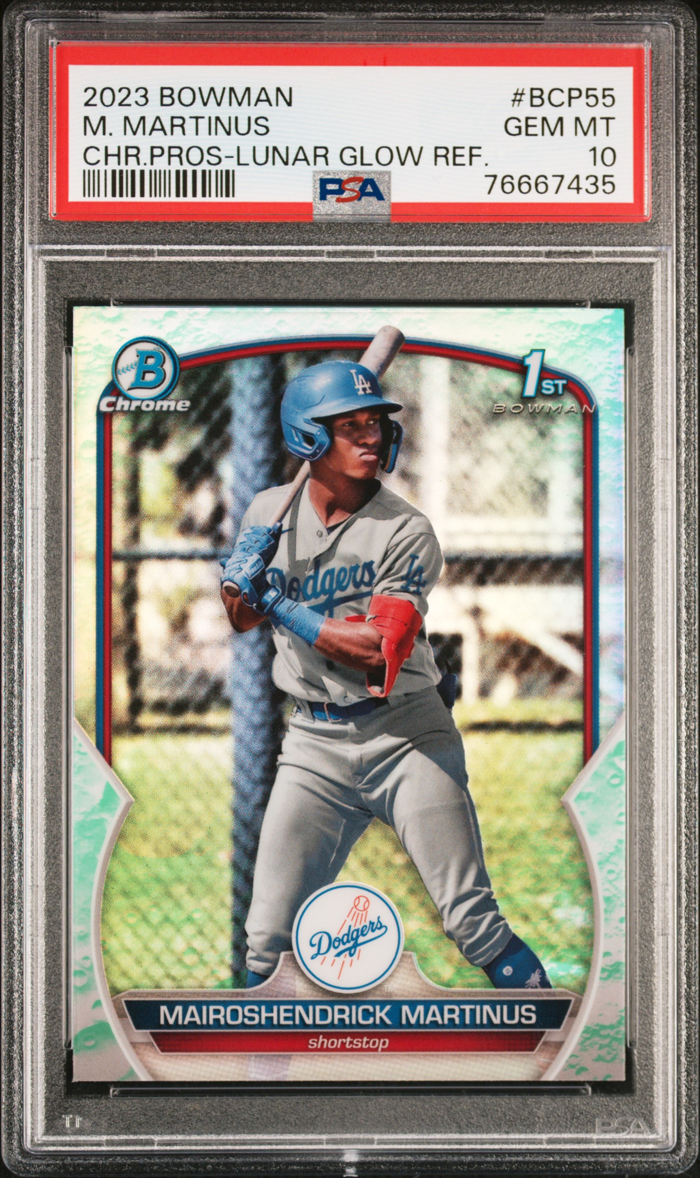 2023 Bowman Chrome Prospects Lunar Glow Refractor #BCP55 Mairoshendrick Martinus – PSA GEM MT 10