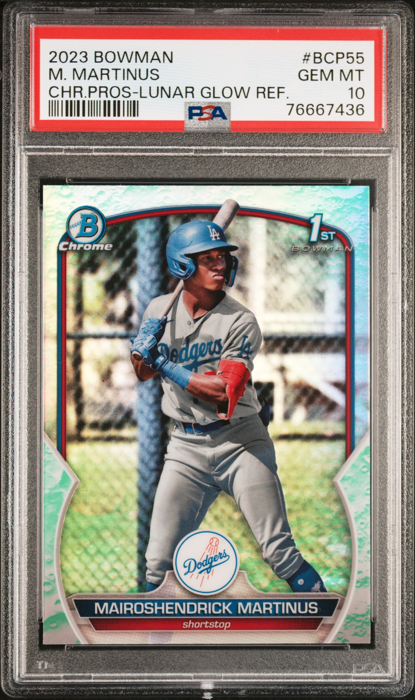 2023 Bowman Chrome Prospects Lunar Glow Refractor #BCP-55 Mairoshendrick Martinus Rookie Card - PSA GEM MT 10