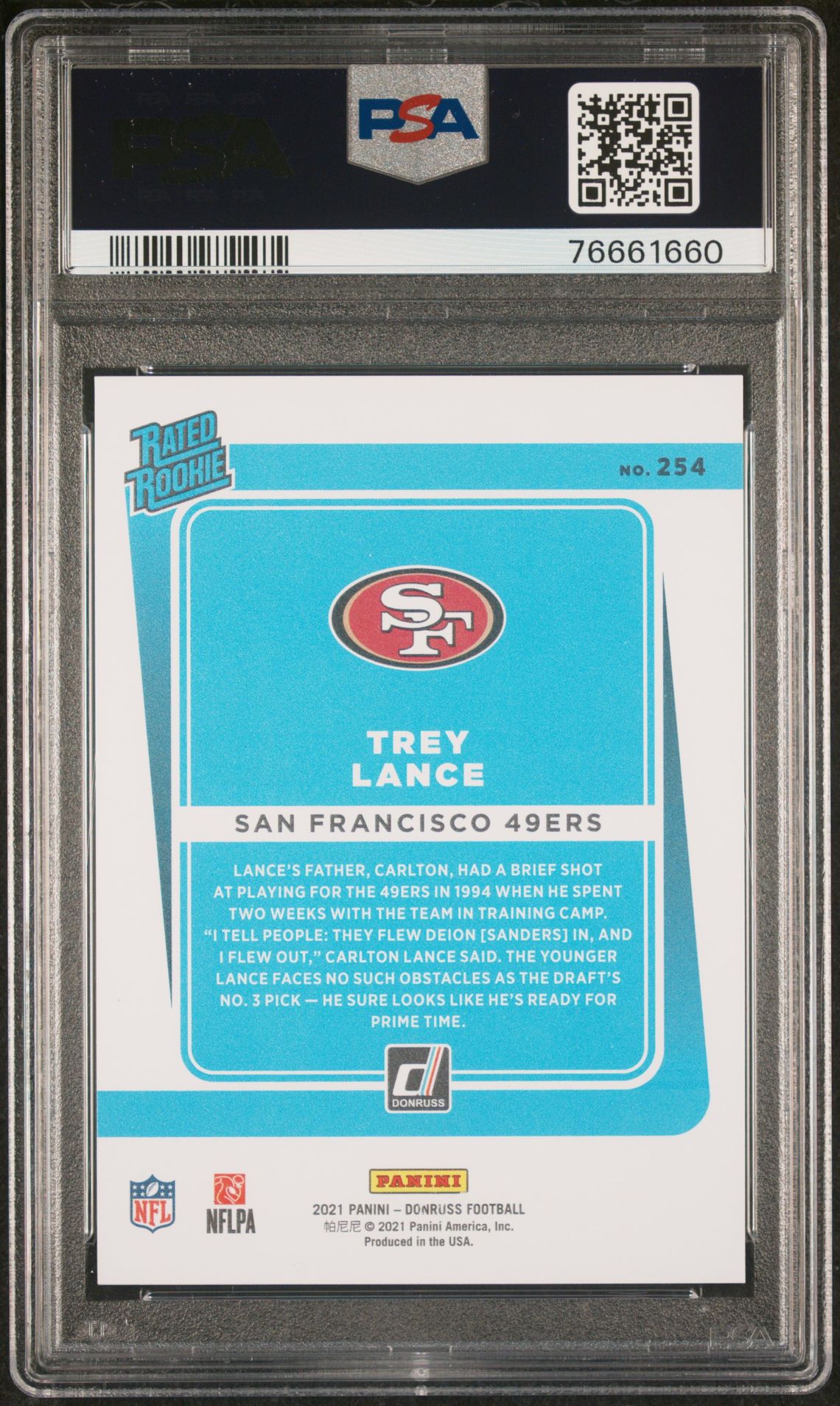 2021 Panini Donruss Trey Lance #254 (Press Proof Premium) Gem Mt 10 back