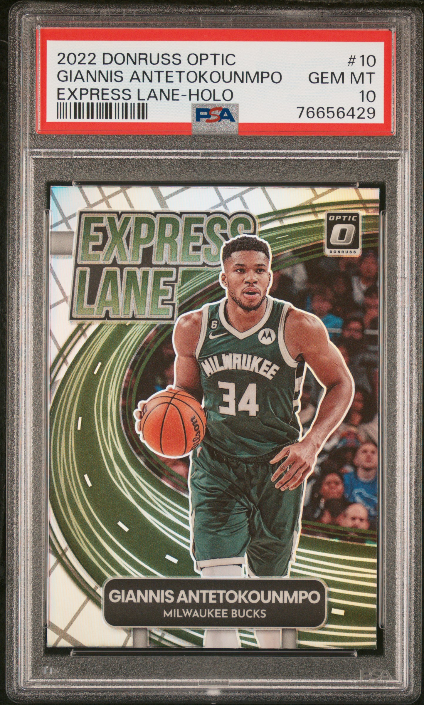 2022 Panini Donruss Optic Express Lane Holo #10 Giannis Antetokounmpo – PSA GEM MT 10