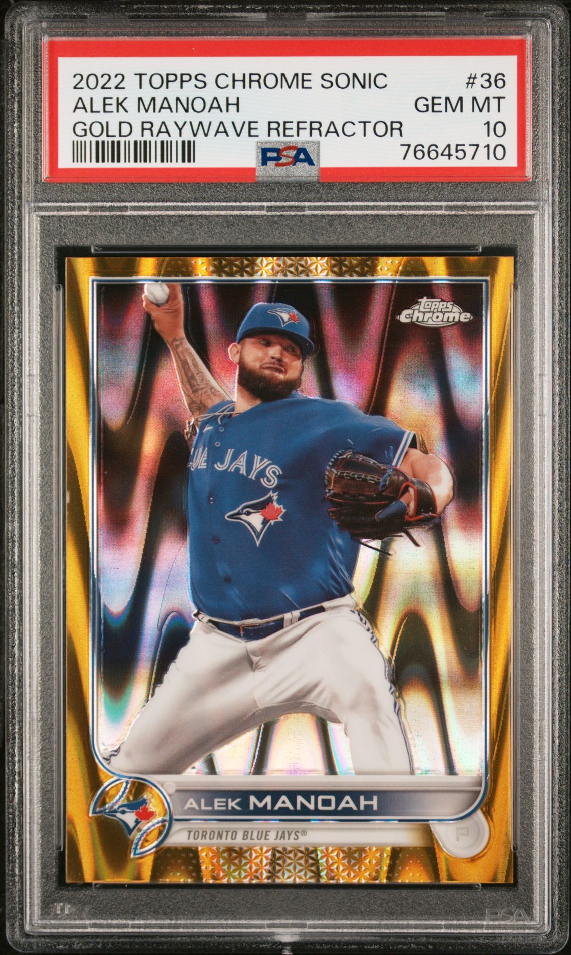 2022 Topps Chrome TOPPS CHROME SONIC GOLD RAYWAVE REFRACTOR #36 Alek Manoah front