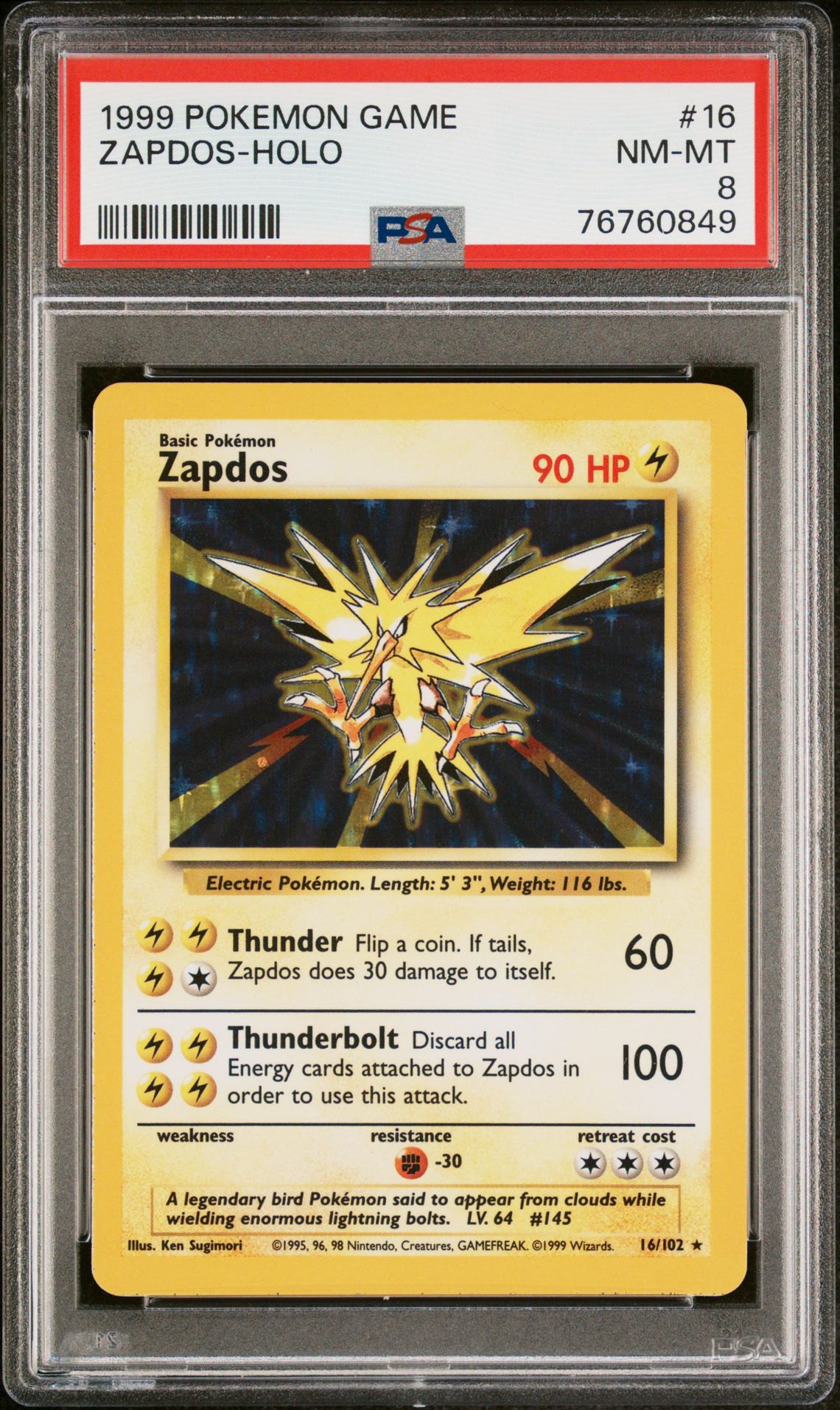 1999 Pokemon POKEMON GAME Holo #16 Zapdos-Holo front