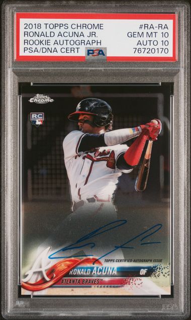 2018 Topps TOPPS CHROME ROOKIE AUTOGRAPH ROOKIE AUTOGRAPH #RA-RA Ronald Acuna front