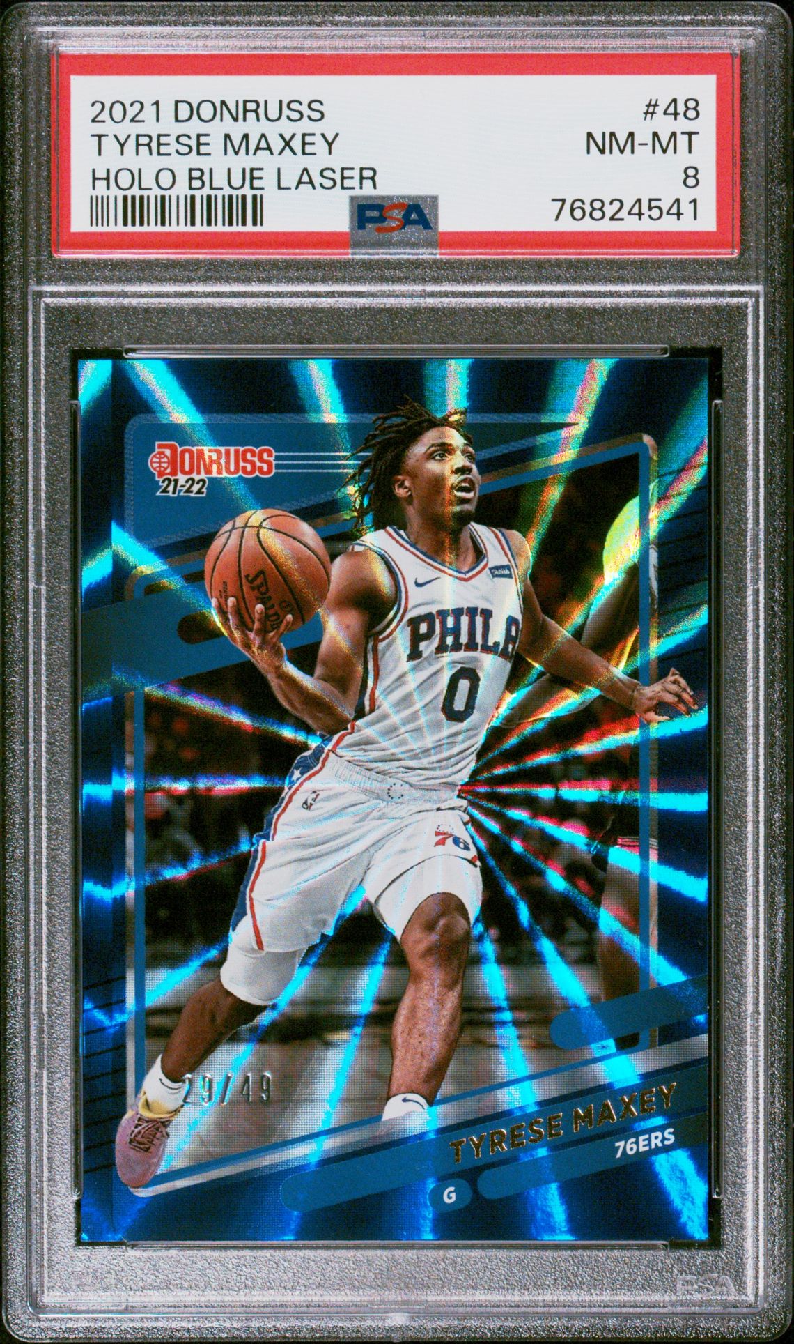 2021 Panini PANINI DONRUSS HOLO BLUE LASER #48 Tyrese Maxey front