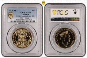 2020-M 50C ANDA Money Expo Gilt Privy Mark MS69