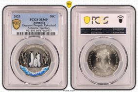 2023 50C Emperor Penguin Colorized Antarctic Territory MS69