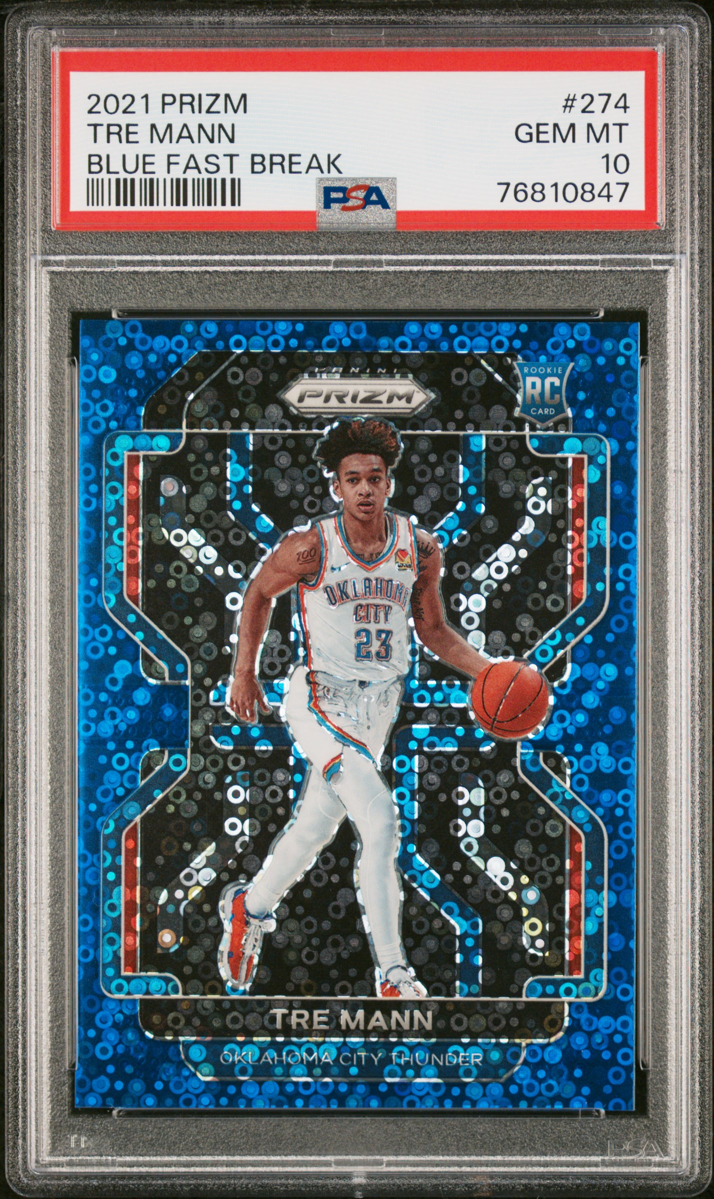 2021-22 Panini Prizm Blue Fast Break #274 Tre Mann Rookie Card (#087/150) – PSA GEM MT 10