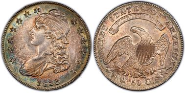 1836/1336 50C O-108a, Lettered Edge MS62