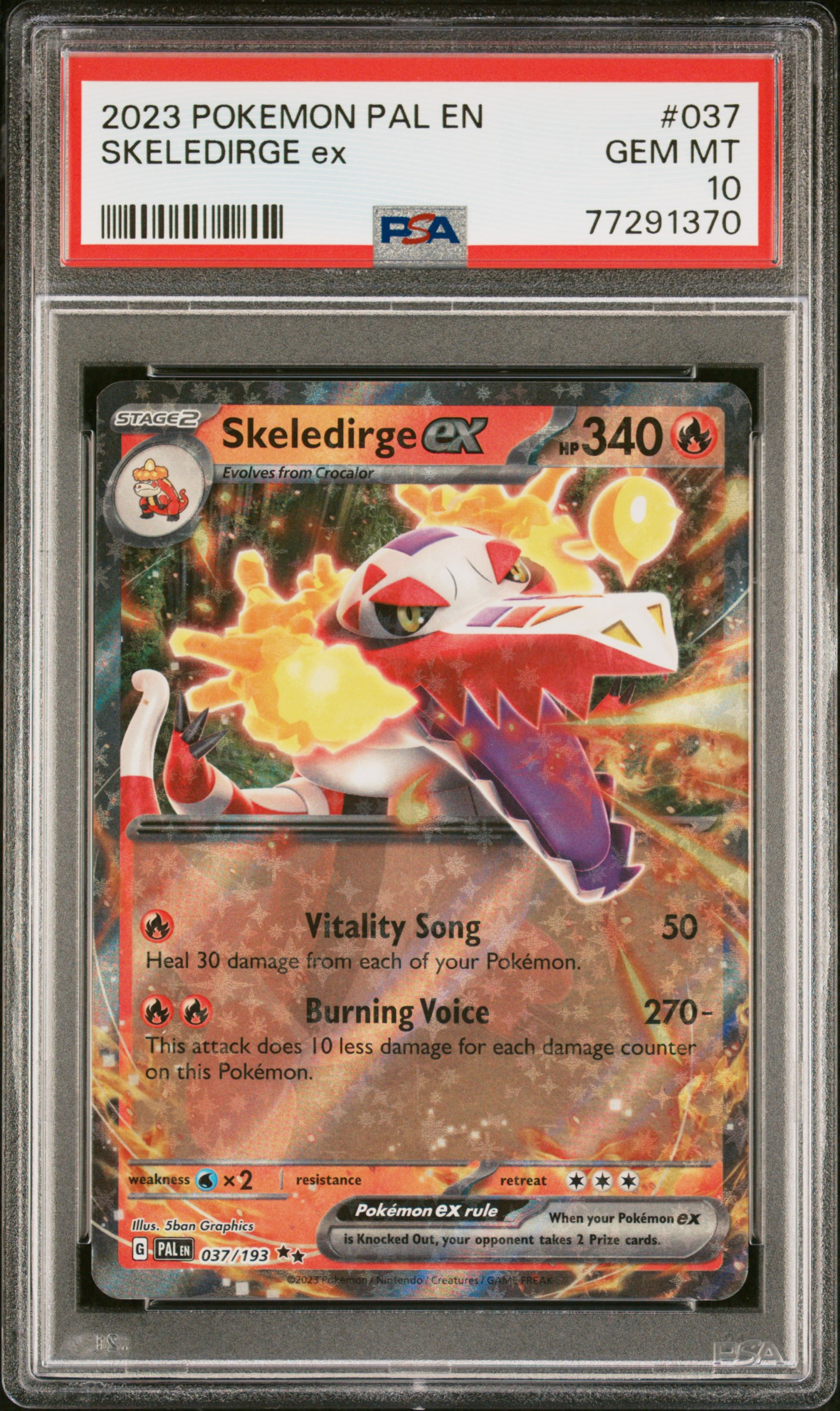 2023 Pokemon Pal En-Paldea Evolved 037 Skeledirge Ex – PSA GEM MT 10