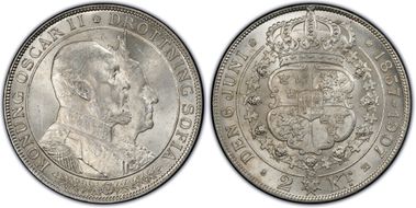 1907-EB 2 Kr Golden Wedding Anniv. KM-776  Ag MS63