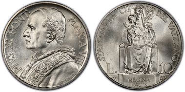 1929 10 Lire Anno VIII KM-8  Ag MS65