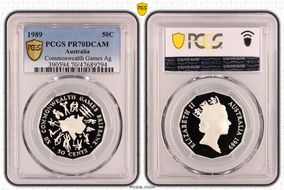 1989 50C Commonwealth Games Ag PR70DCAM