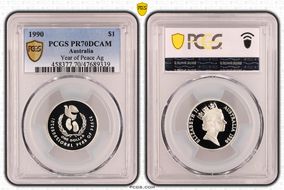 1990 $1 Year of Peace Ag PR70DCAM