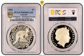 2001 $1 Kangaroo Ag-Aboriginal Design PR69DCAM