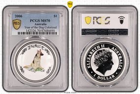 2006 $1 Year of the Dog Ag Colorized MS70