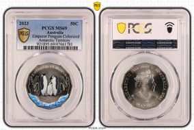 2023 50C Emperor Penguin Colorized Antarctic Territory MS69