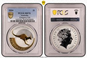 2004 $1 Kangaroo Ag Selective Gilt MS70
