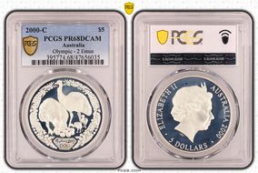 2000-C $5 Olympic - 2 Emus PR68DCAM