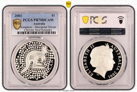 2001 $1 Kangaroo Ag-Aboriginal Design PR70DCAM
