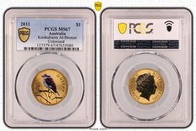 2011 $1 Kookaburra Al-Bronze Colorized MS67