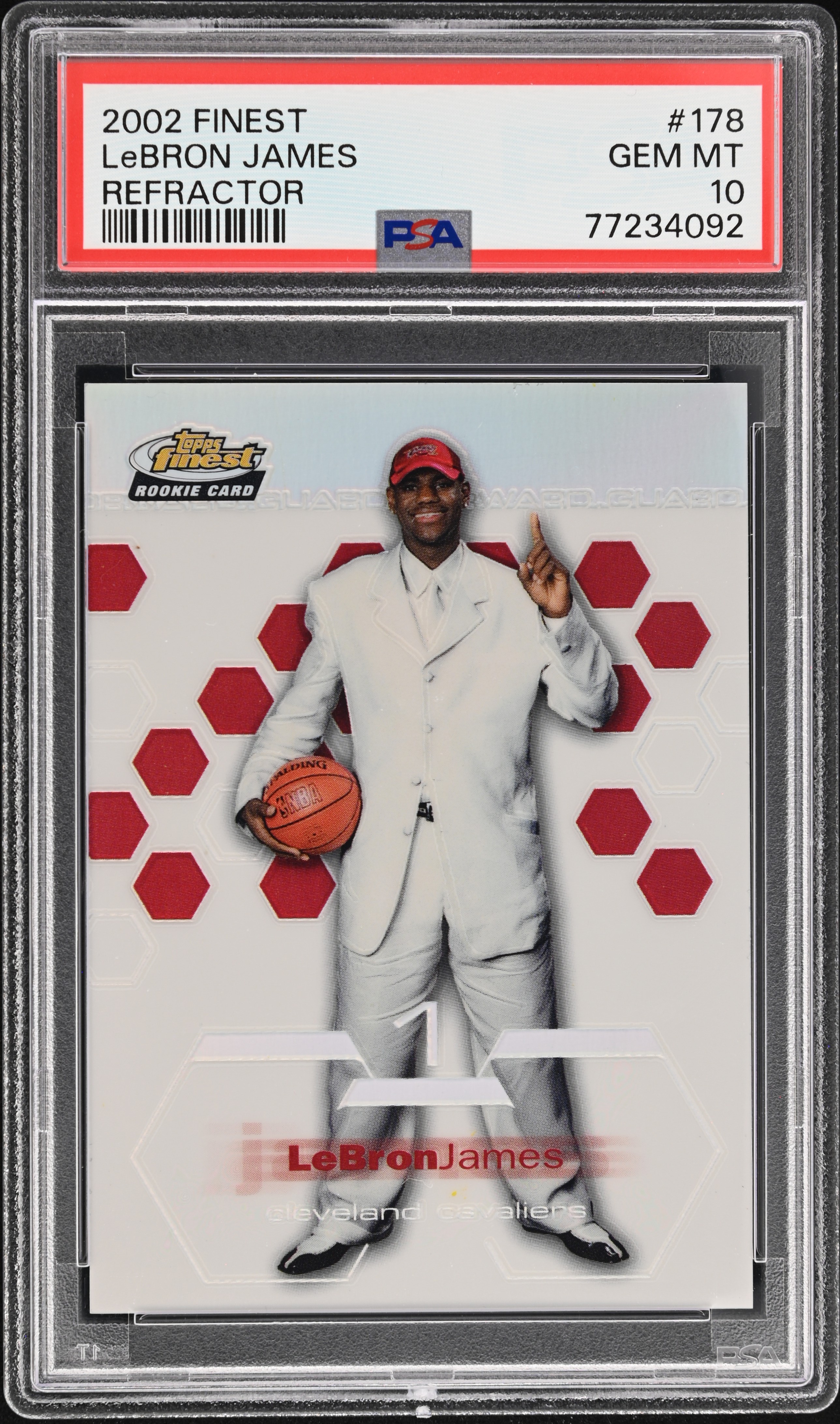 2002-03 Finest Refractor #178 LeBron James Rookie Card (#118/250) – PSA GEM MT 10