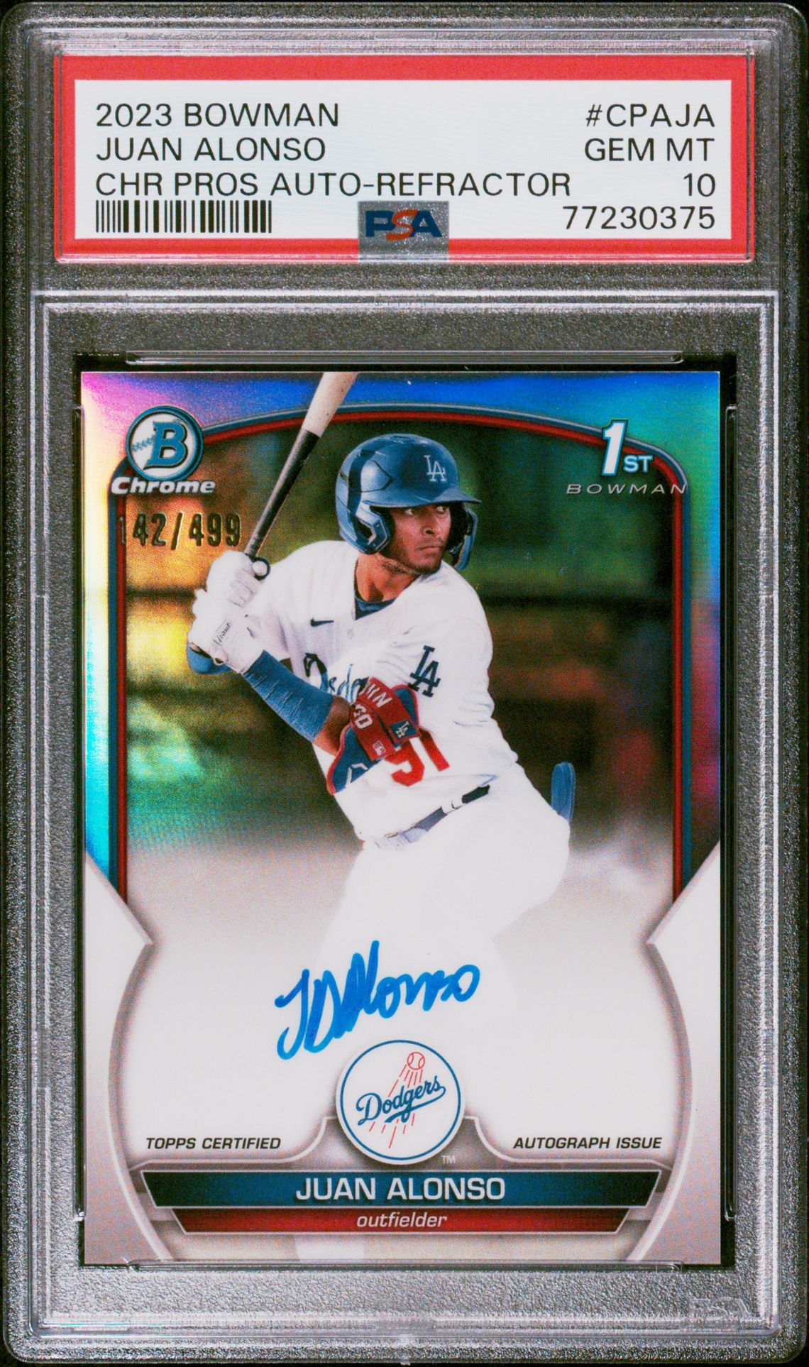 2023 Bowman BOWMAN CHROME PROSPECT AUTOGRAPHS CHR PROS AUTO-REFRACTOR #CPAJA Juan Alonso front