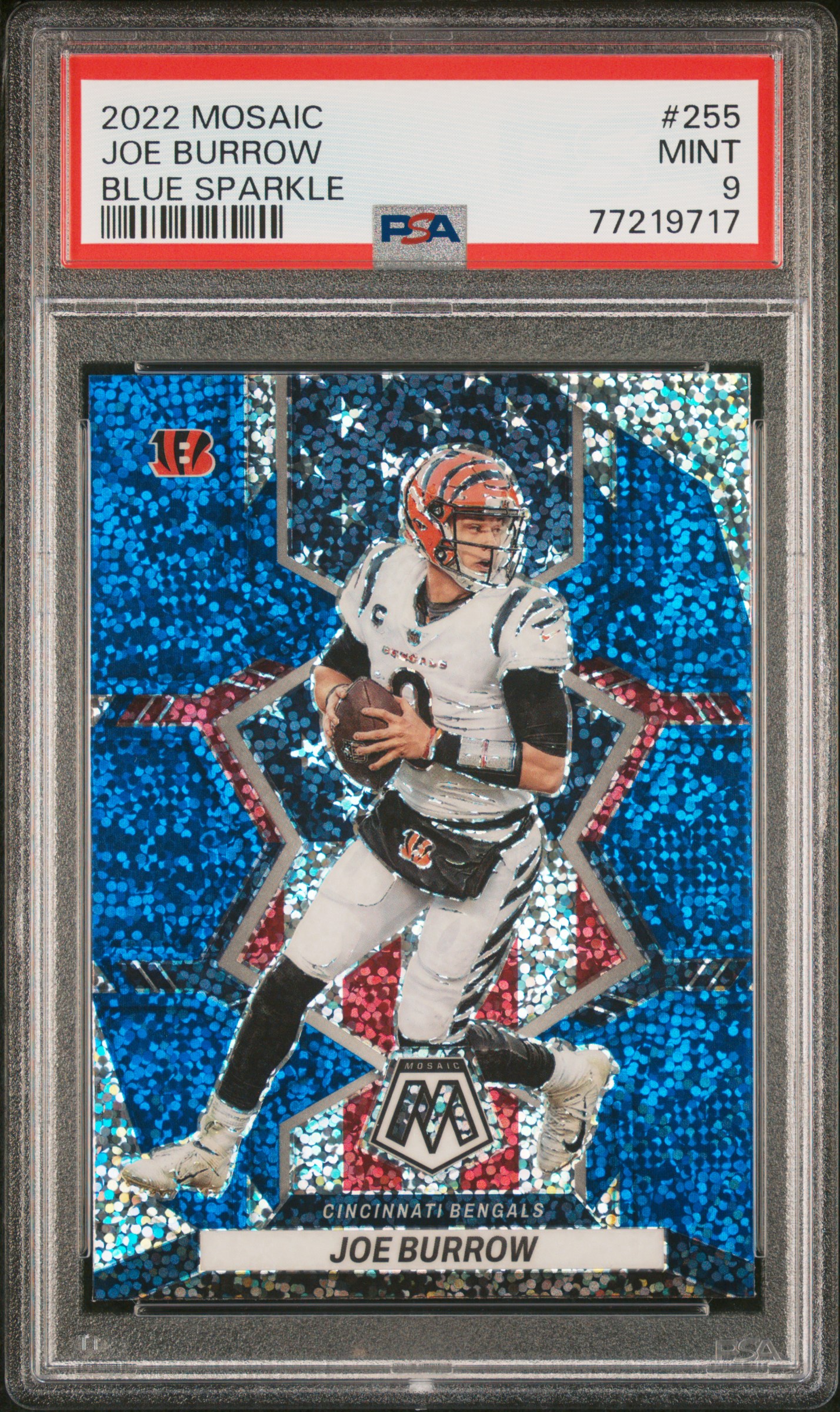 2022 Panini Mosaic Joe Burrow #255 (Blue Sparkle) Mint 9 front