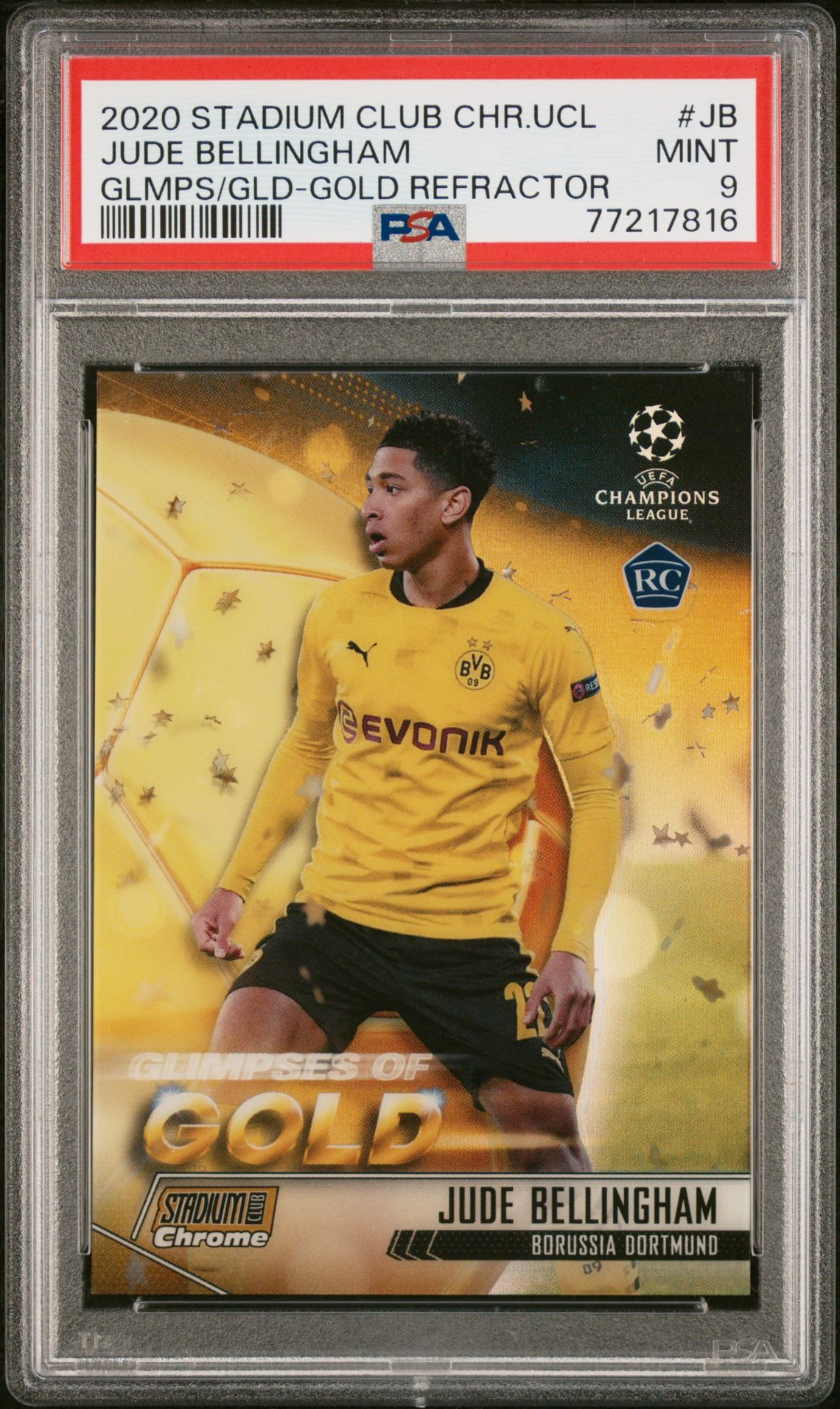 2020 Stadium Club STADIUM CLUB CHROME UEFA CHAMPIONS LEAGUE GLIMPSES OF GOLD GLMPS/GLD-GOLD REFRACTOR #JB Jude Bellingham front