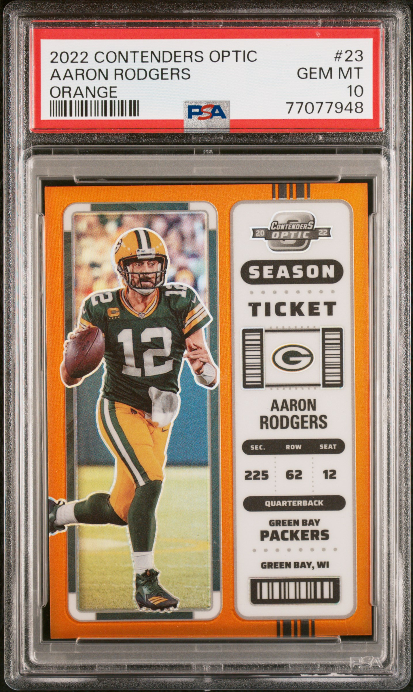 2022 Panini Contenders Optic Orange #23 Aaron Rodgers (#23/50) – PSA GEM MT 10