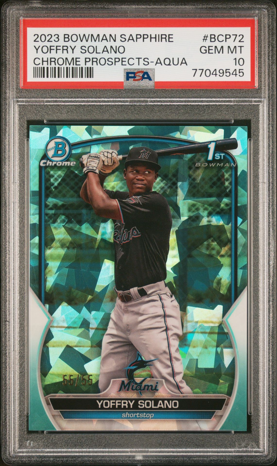 2023 Bowman BOWMAN SAPPHIRE EDITION CHROME PROSPECTS Aqua #BCP72 Yoffry Solano front