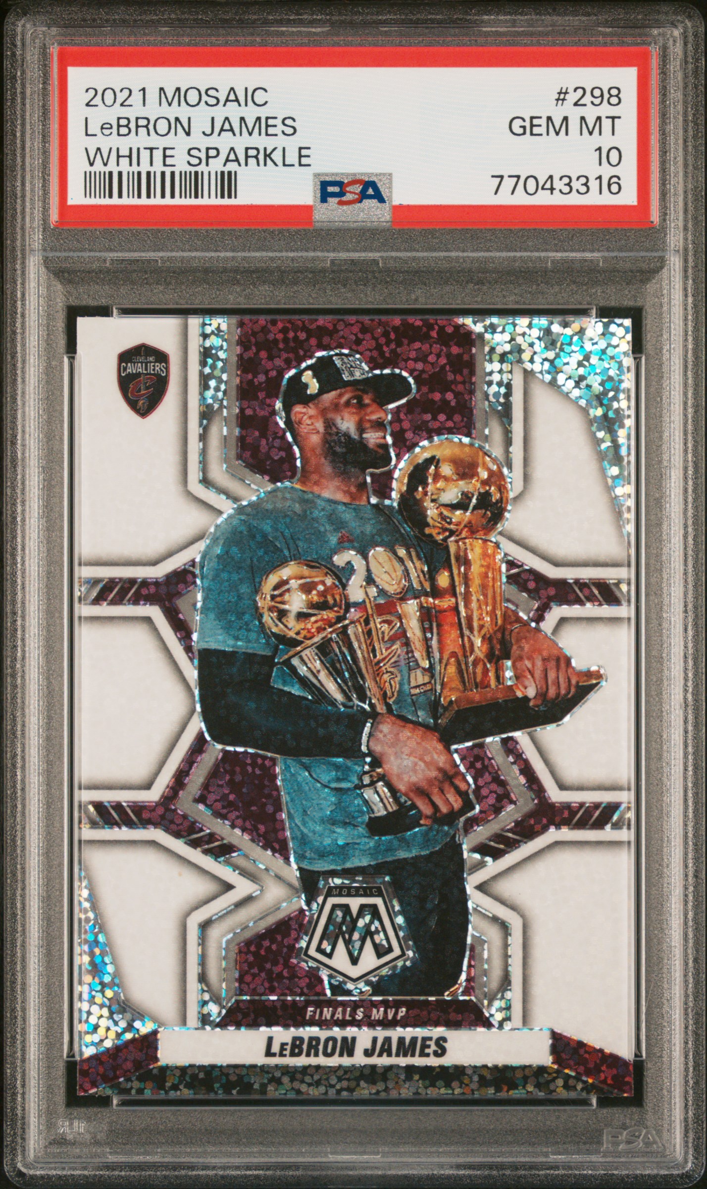 2021 Panini Mosaic White Sparkle 298 LeBron James – PSA GEM MT 10