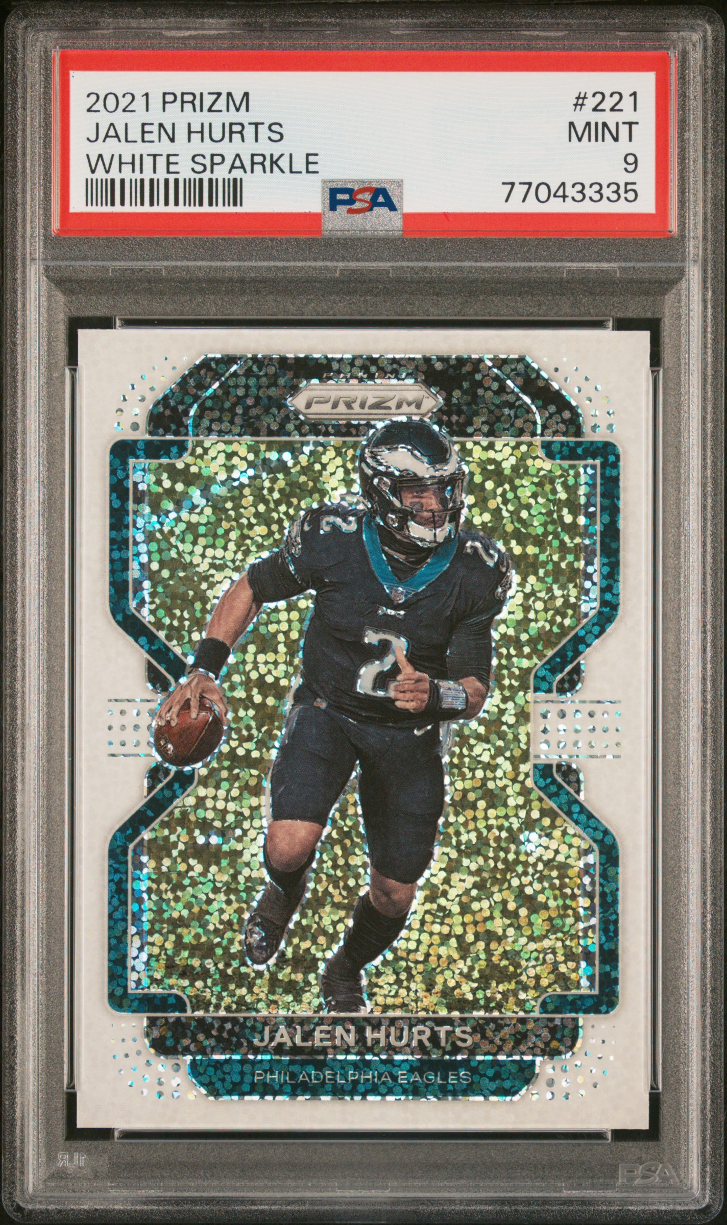 2021 Panini Prizm White Sparkle 221 Jalen Hurts – PSA MINT 9