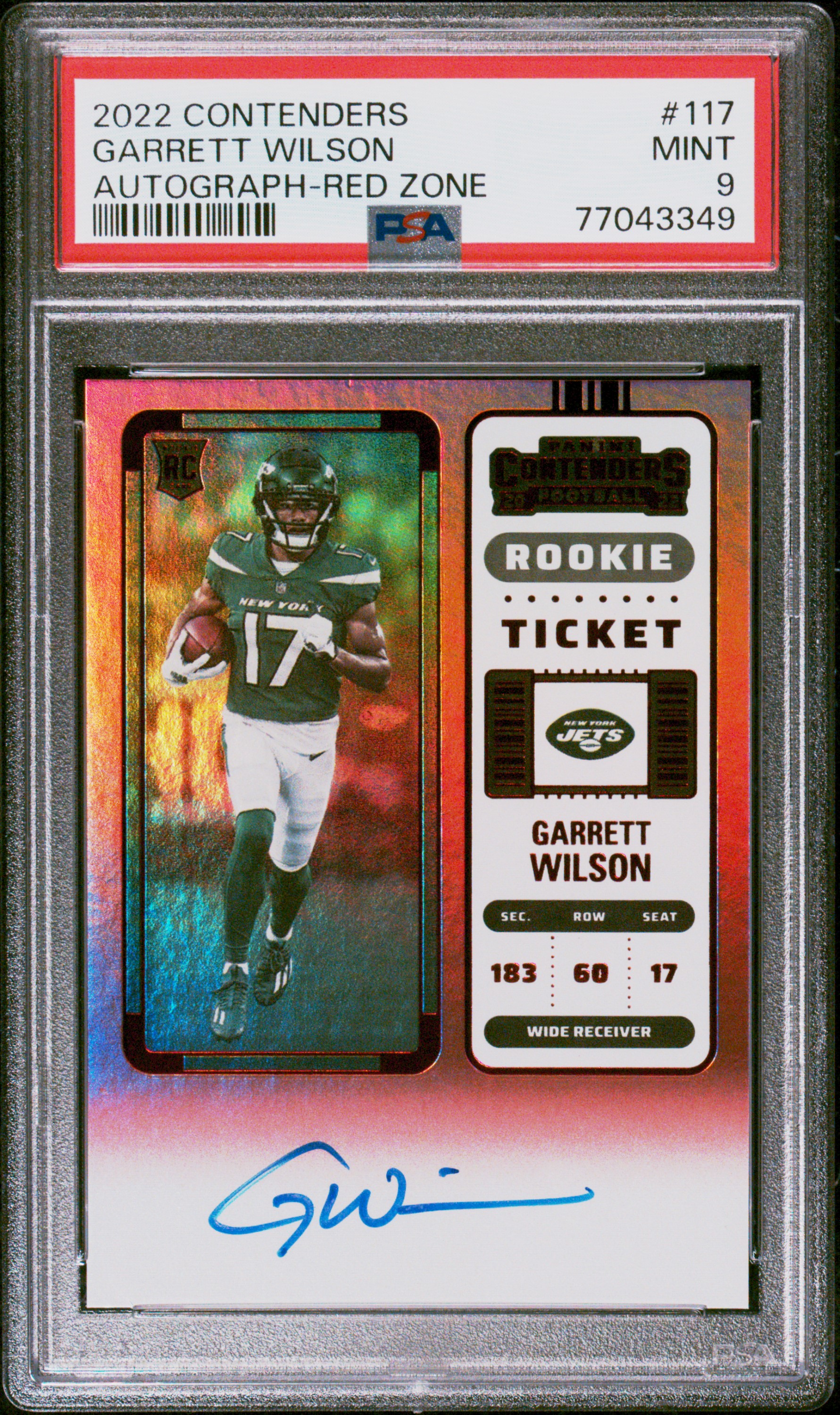 2022 Panini Contenders Autograph-Red Zone 117 Garrett Wilson – PSA MINT 9