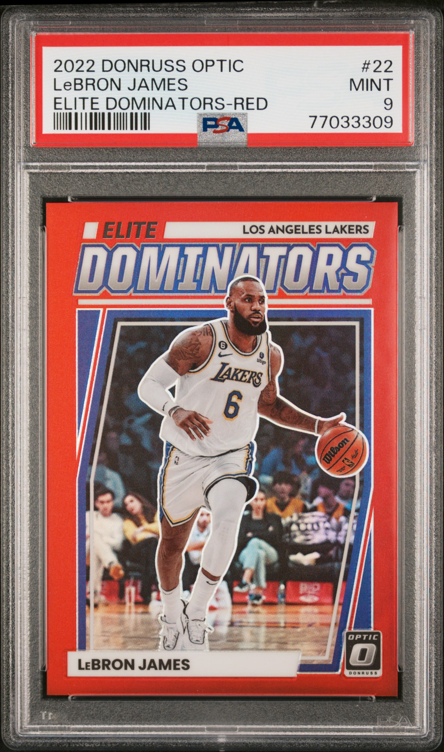 2022-23 Panini Donruss Optic Elite Dominators Red #22 LeBron James (#51/99) – PSA MINT 9