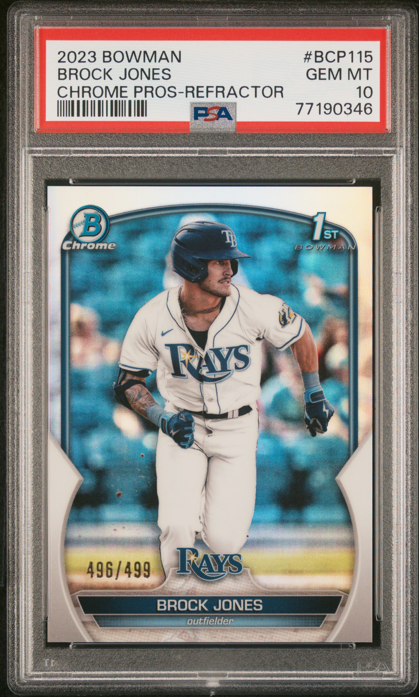 2023 Bowman Chrome Prospects Refractor BCP-115 Brock Jones Rookie Card (#496/499) – PSA GEM MT 10