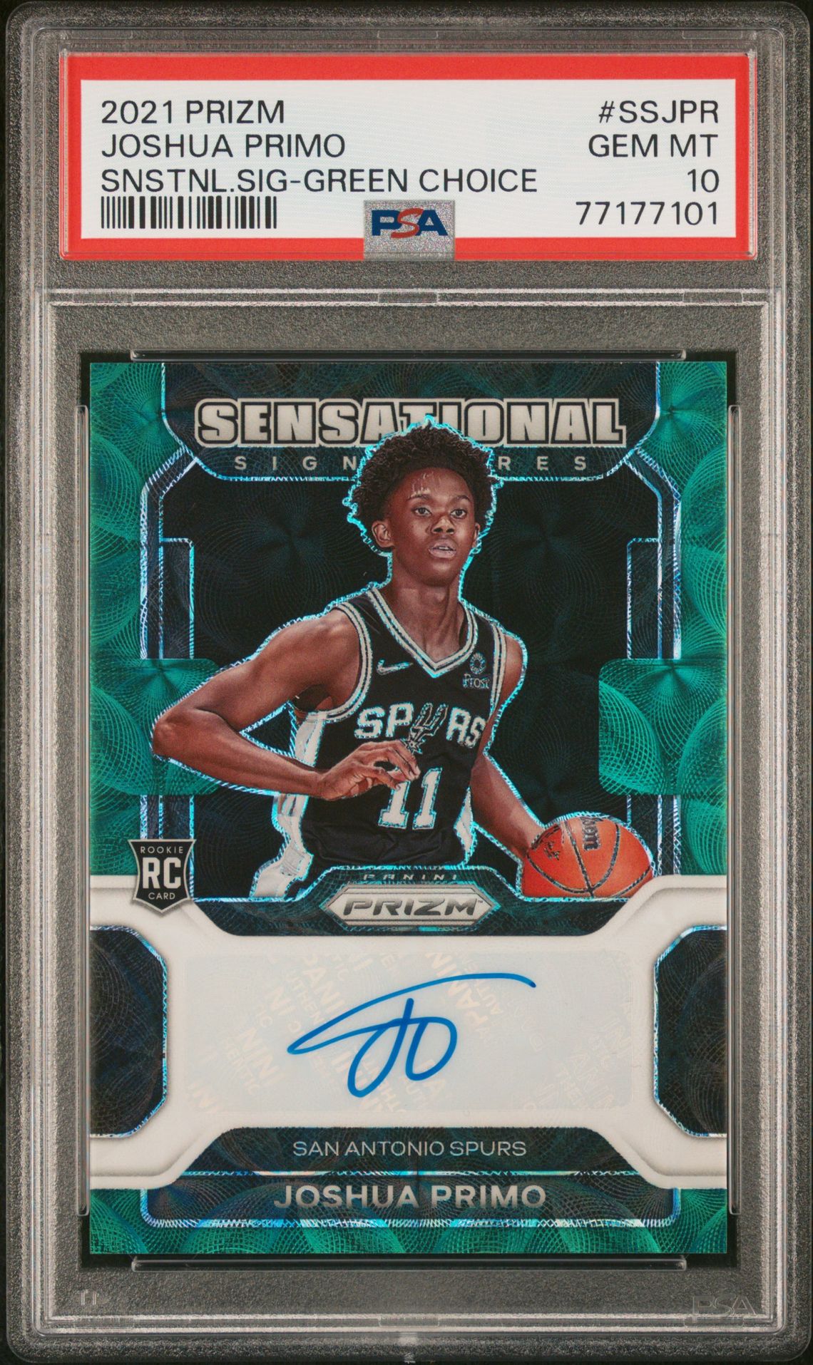 2021 Panini PANINI PRIZM SENSATIONAL SIGNATURES SNSTNL.SIG-GREEN CHOICE #SSJPR Joshua Primo front