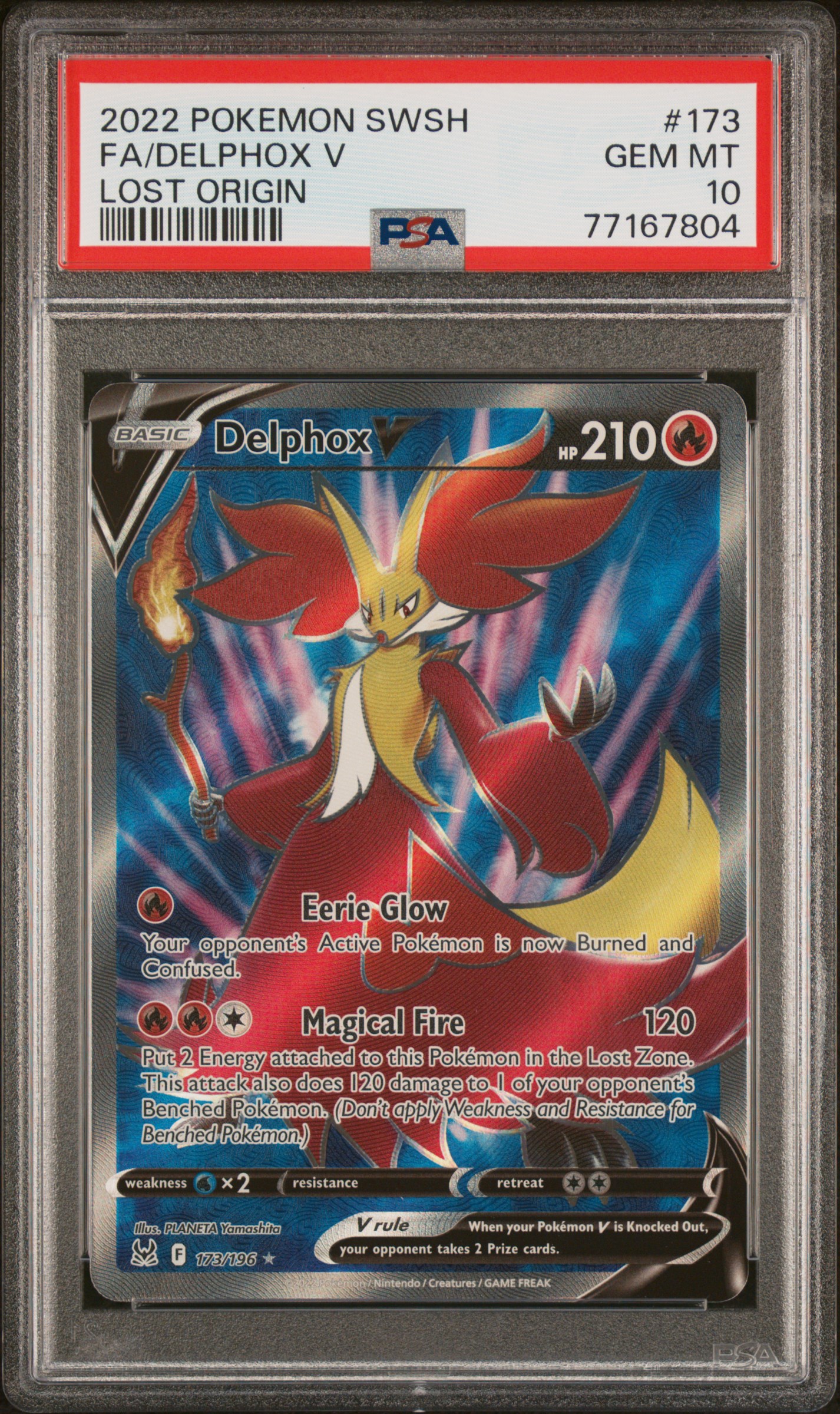 2022 Pokemon Sword and Shield Lost Origin Full Art #173 Delphox V - PSA GEM MT 10