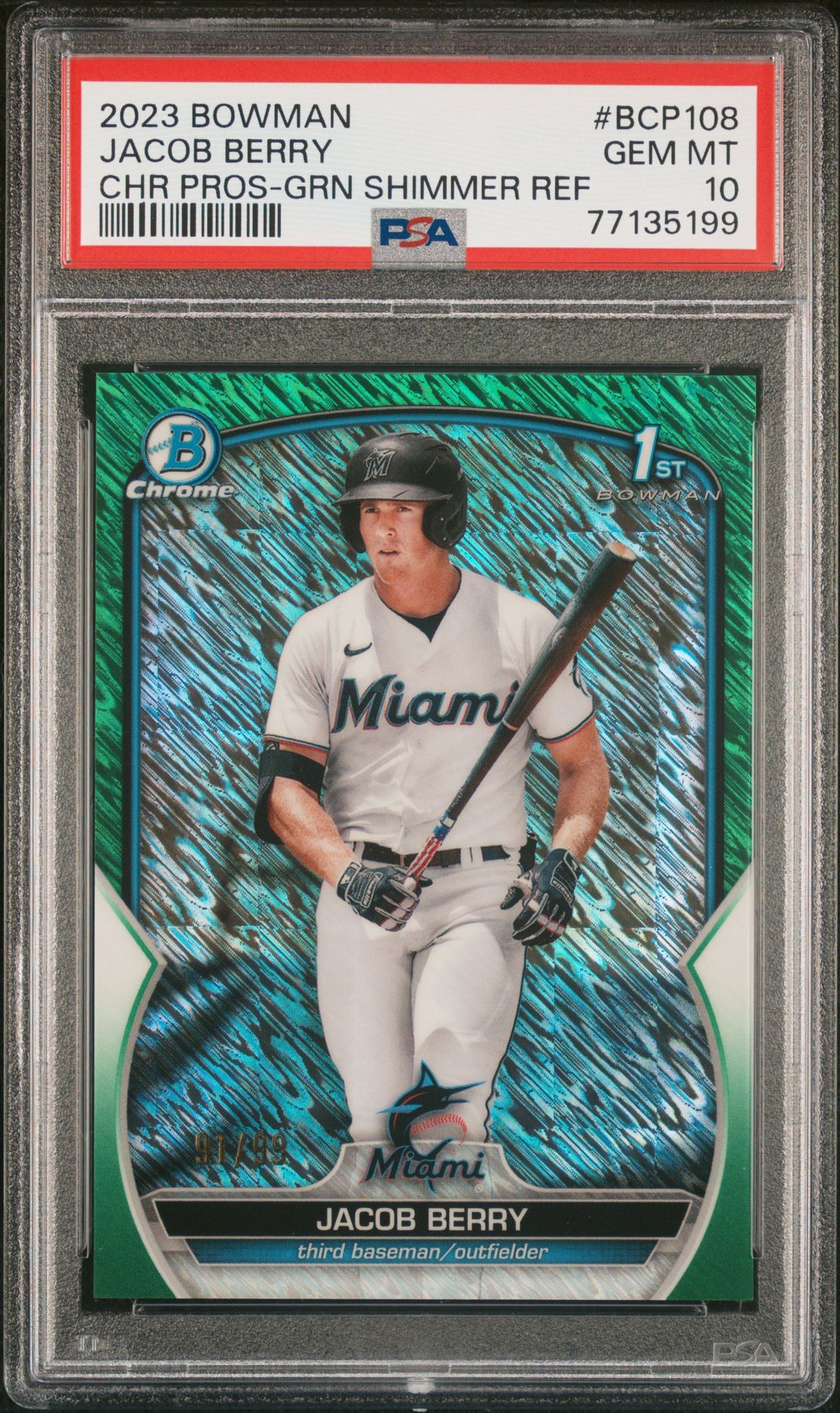2023 Bowman Bowman Chrome Green Shimmer #BCP108 Jacob Berry front