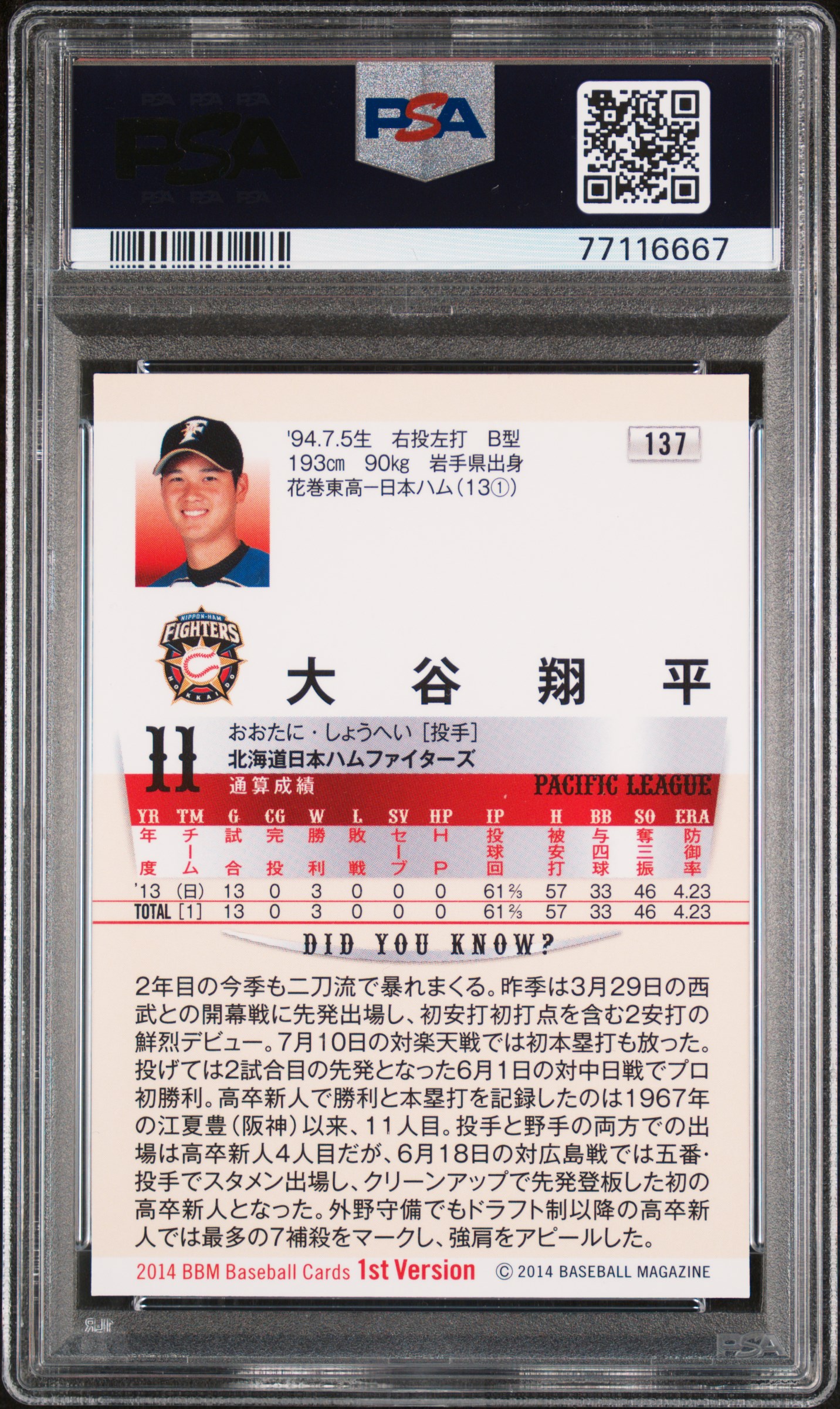 OG Classic Threads's 2014 Bbm 1st Version Shohei Ohtani Pitching