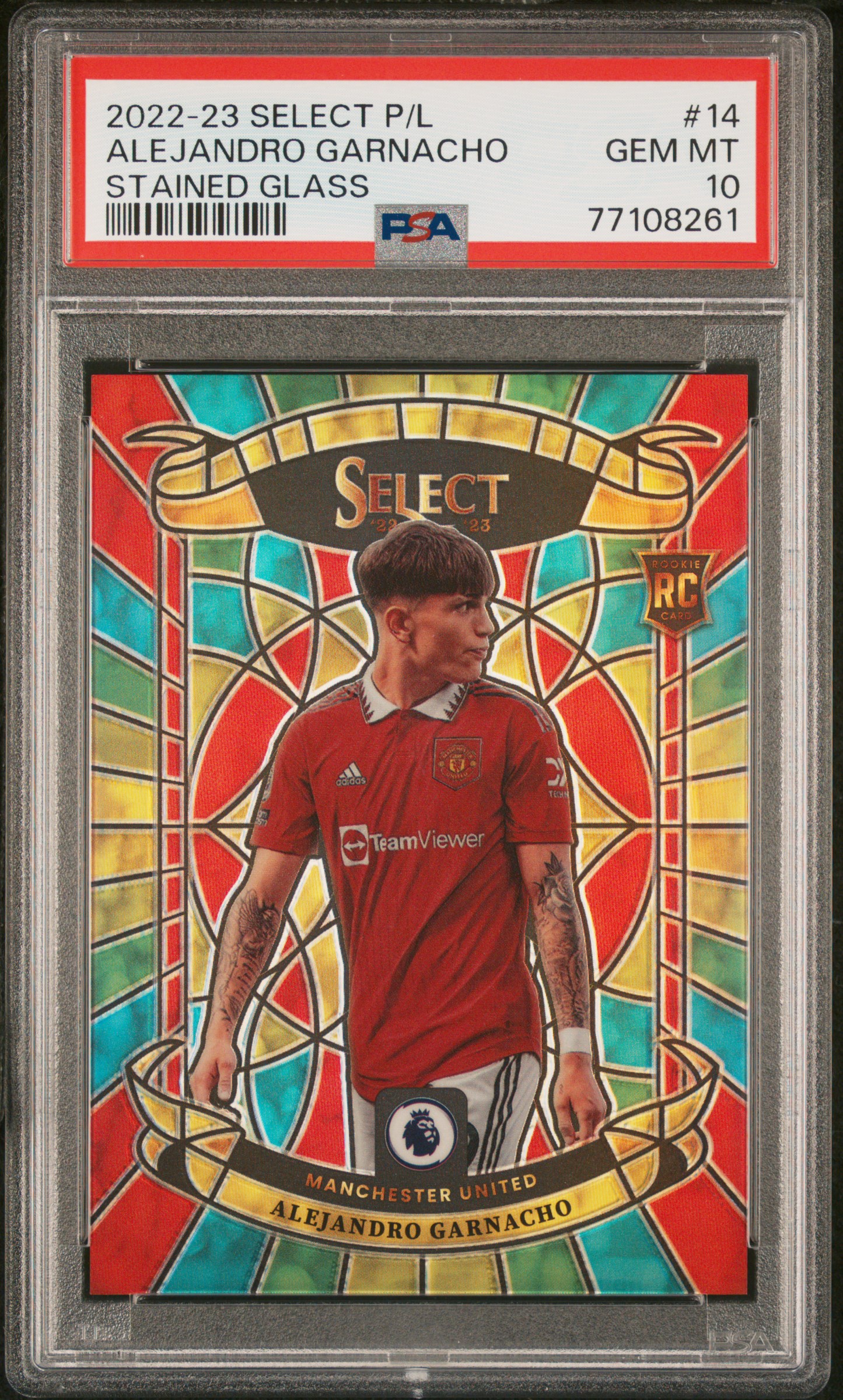 2022-23 Panini Select Premier League Stained Glass #14 Alejandro Garnacho Rookie Card – PSA GEM MT 10