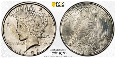 1923-D $1 VAM 2, Doubled Eagle Head MS63